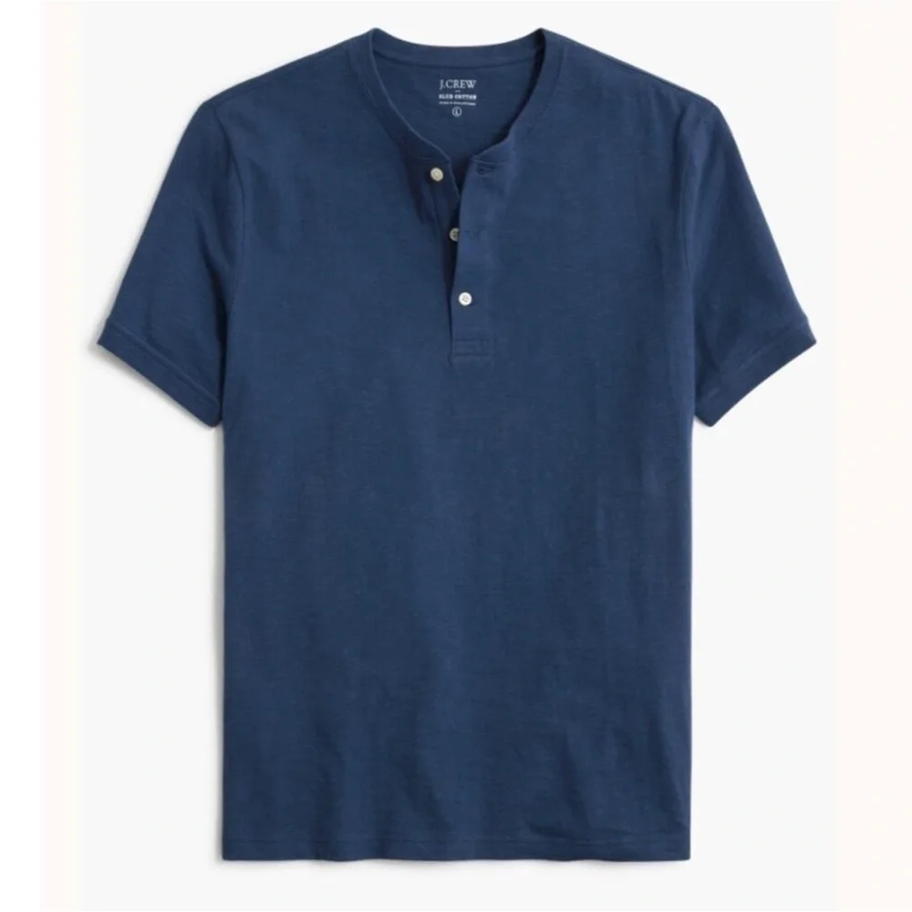 NWOT J.Crew Slub Cotton Henley Short Sleeve Shirt Blue Men’s Medium 100% Cotton